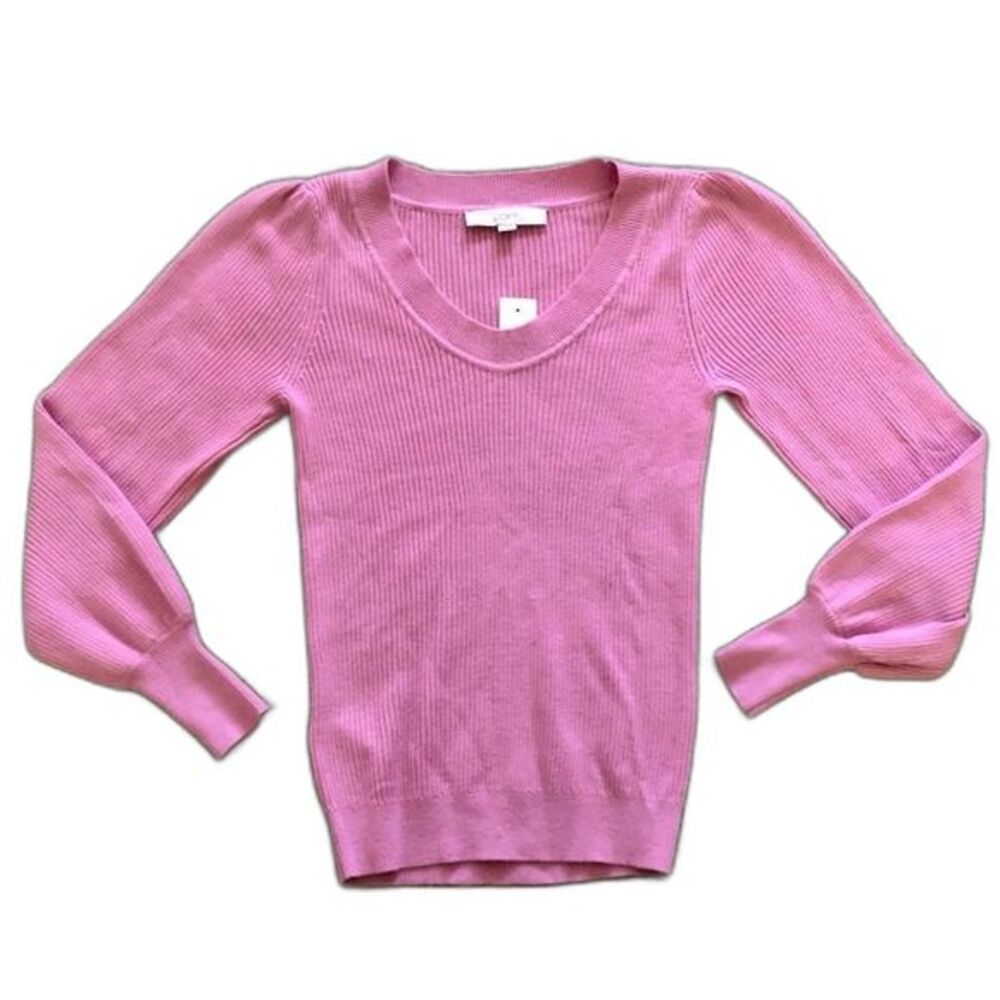LOFT Pink Ribbed Scoop Neck Sweater NWT Size XXS Feminine Preppy